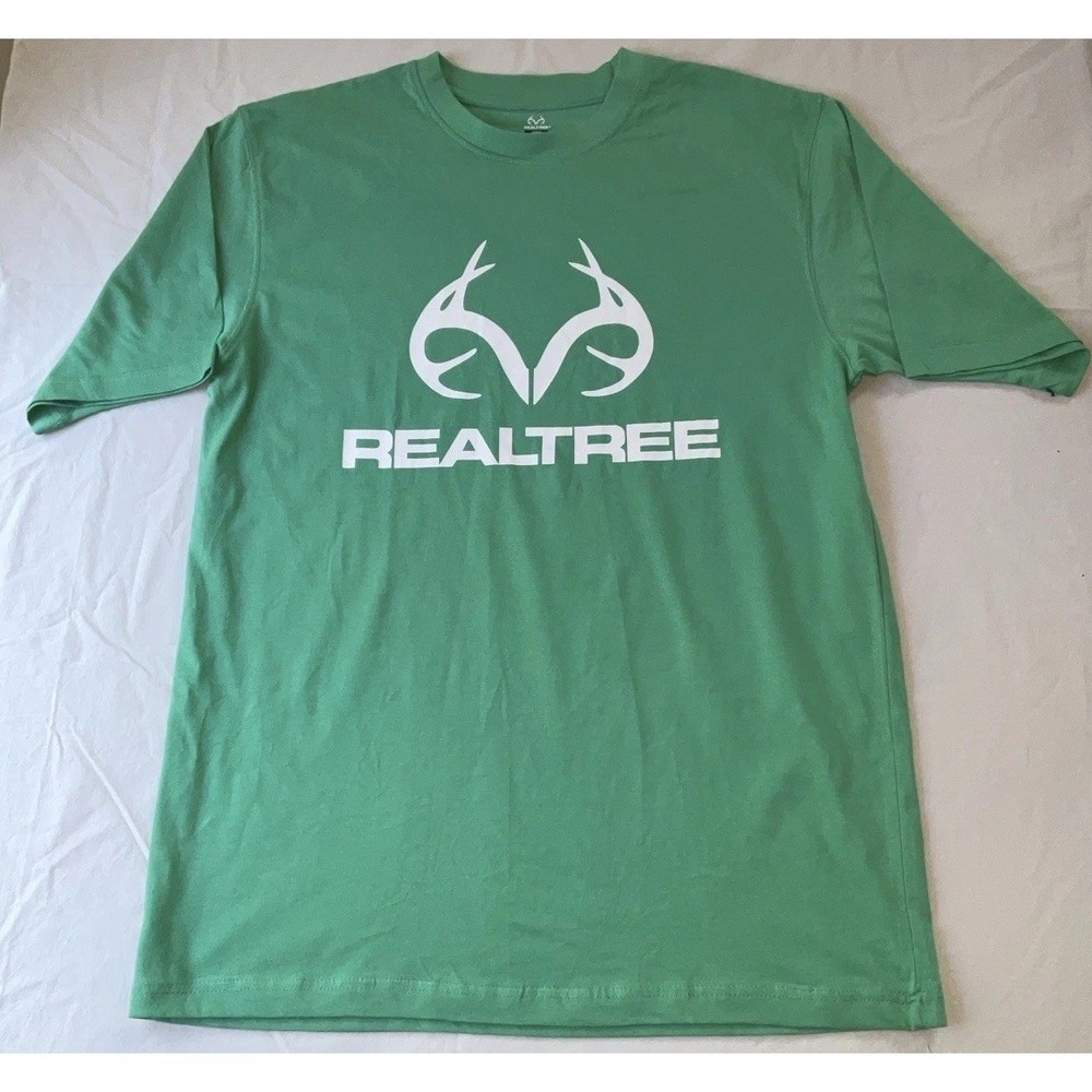 NWOT Men's Realtree Graphic Tee T-Shirt Cotton Blend - Green & White -‎ Large